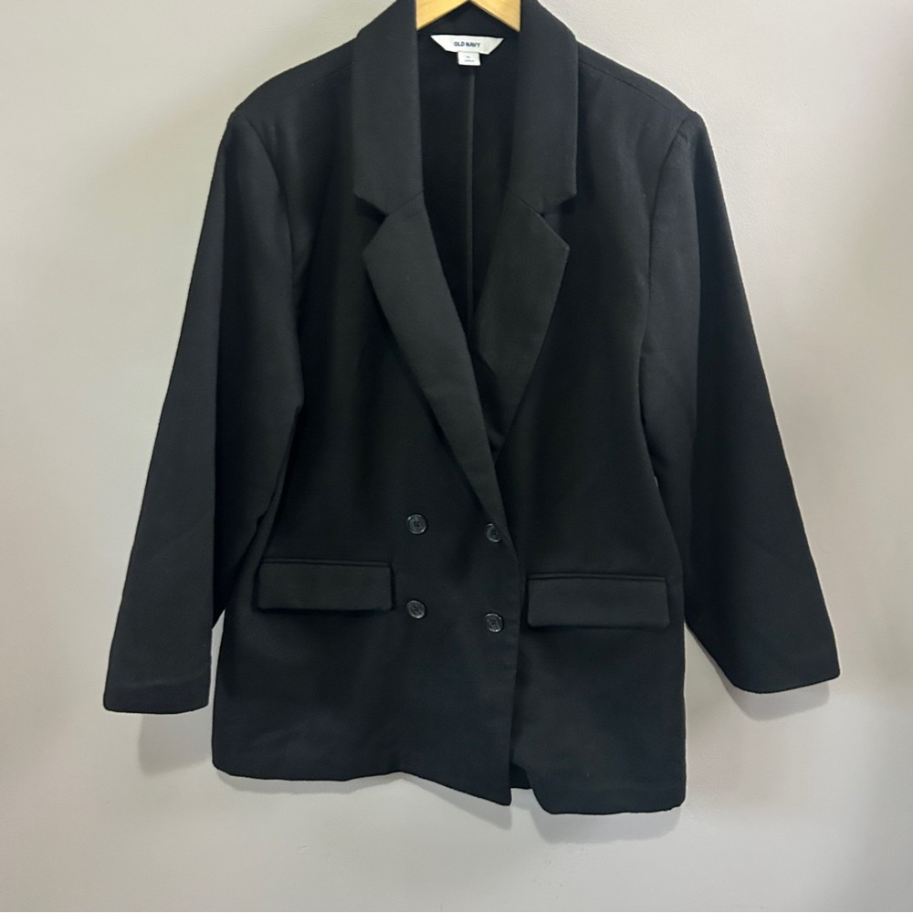 Nwt Old Navy Womens Double Breasted Black Blazer Back Slit Soft Brushed...